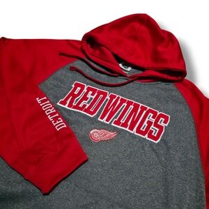 Detroit Red Wings NHL Pullover Hoodie Sweatshirt Black Gray Red Mens Size XL